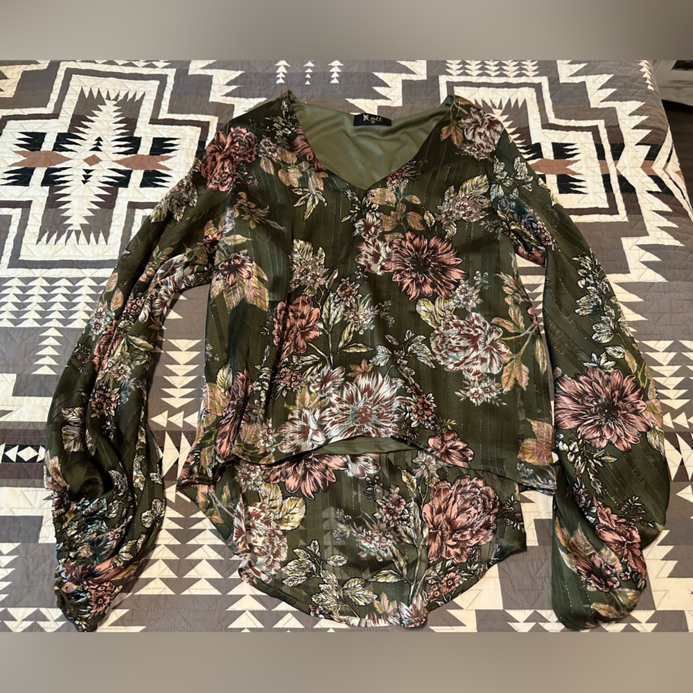 Floral Green and Pink High Low Women's Top